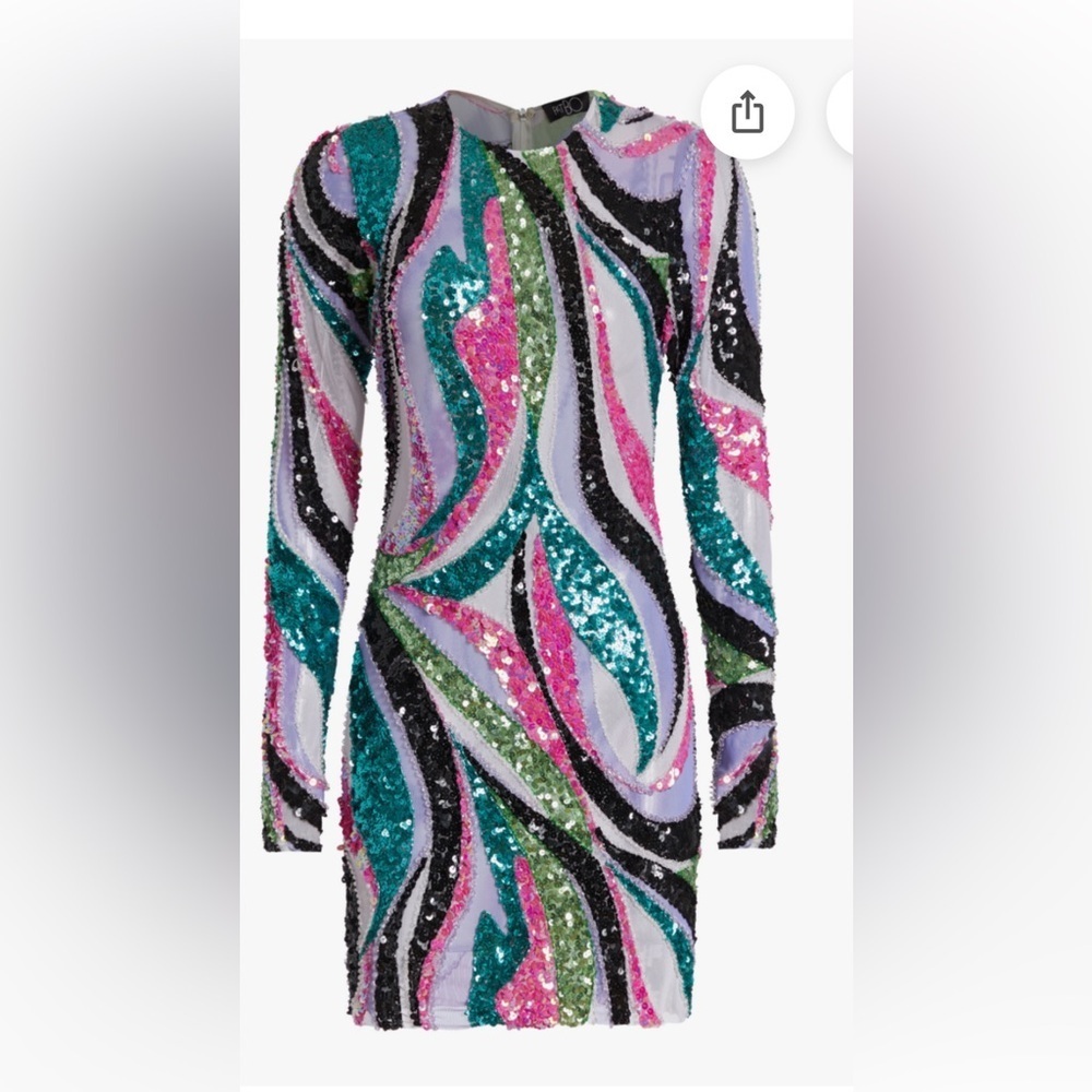 NWT PatBO Delos beaded sequin multi color long sleeve mesh mini dress 8 - Picture 4 of 12